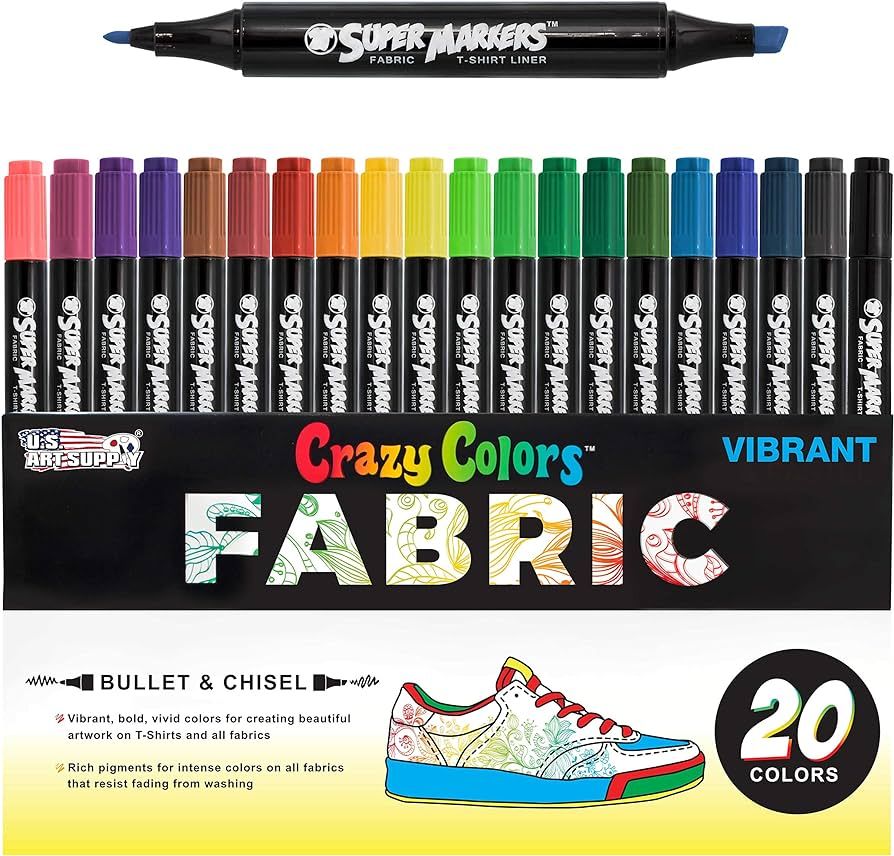 U.S. Art Supply Super Markers 20 Unique Colors Dual Tip Fabric & T-Shirt Marker Set-Double-Ended ... | Amazon (US)
