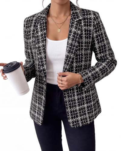 GRAPENT Womens Blazer Tweed Blazers for Women Blazer Jacket Black & White | Amazon (US)