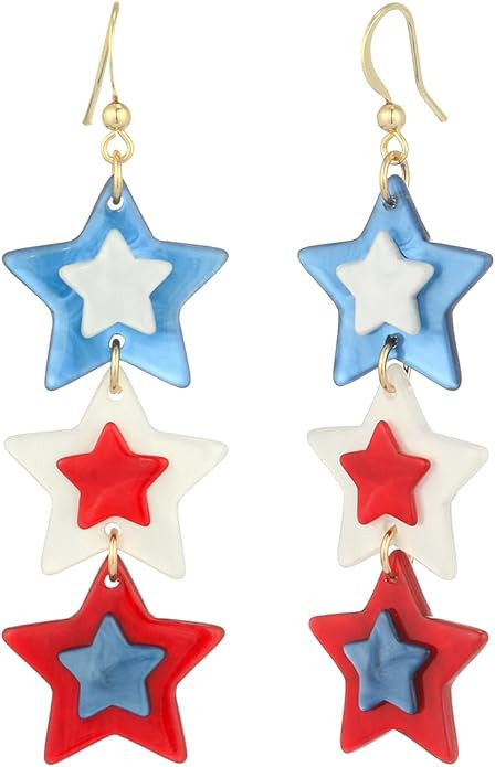 Madison Tyler Americana Collection Jewelry | Red White Blue Star Stud Dangle Earring | 4th of Jul... | Amazon (US)