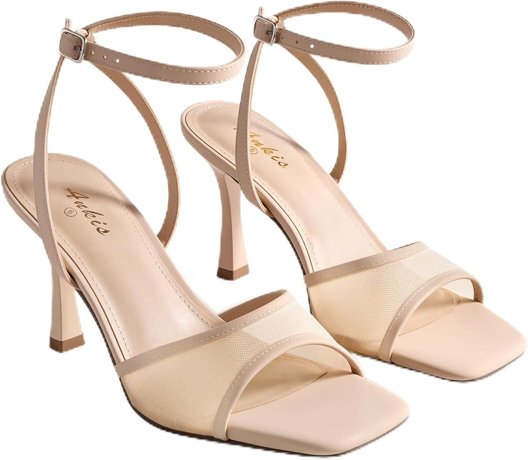 Ankis Black Nude Heels Strappy Open Toe Heel for Women High Heels Mesh Stiletto Heeled Sandals We... | Amazon (US)