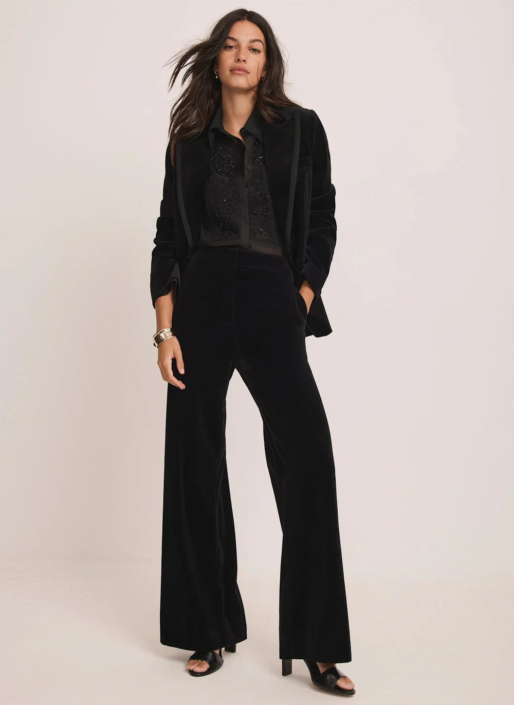 Black Velvet Satin Trim Tux Blazer | Mint Velvet