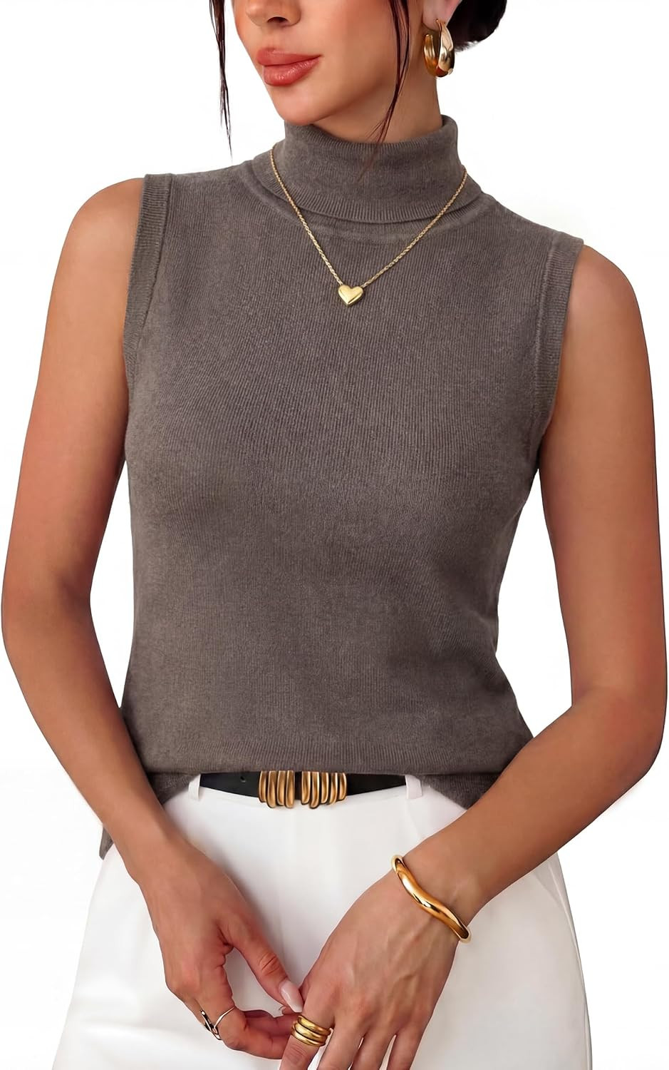 Arach&Cloz Women's Wool Blend Slim Fit Turtleneck Fall Casual Tank Tops | Amazon (US)