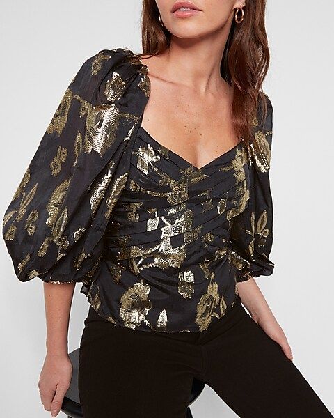 Metallic Printed Faux Wrap Front Top | Express