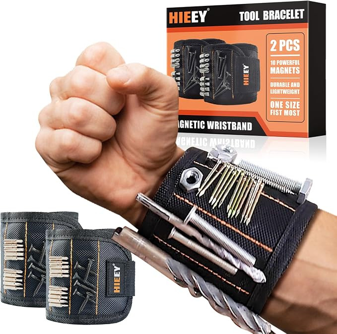 HIEEY 2 Pieces Magnetic Wristband for Holding Screws, Gifts for Men, Tool Belt Magnetic Wristband... | Amazon (US)