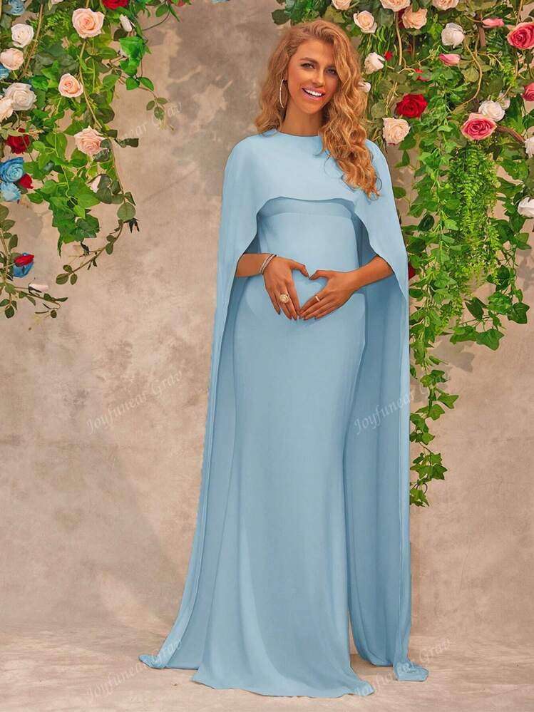 Elegant Solid Color Sexy Maternity Bodycon Dress With Cape, For Party | SHEIN