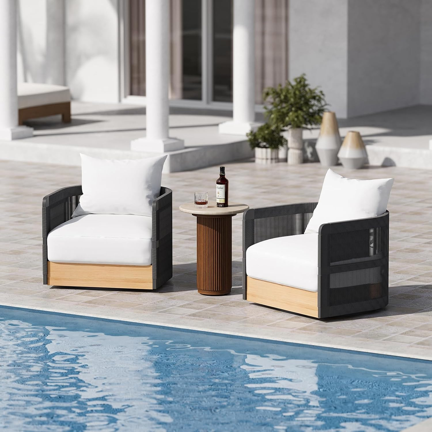 homary Patio Rattan Swivel Chair Pieces of 2, Outdoor Wicker Furniture with Thickened Rainproof C... | Amazon (US)