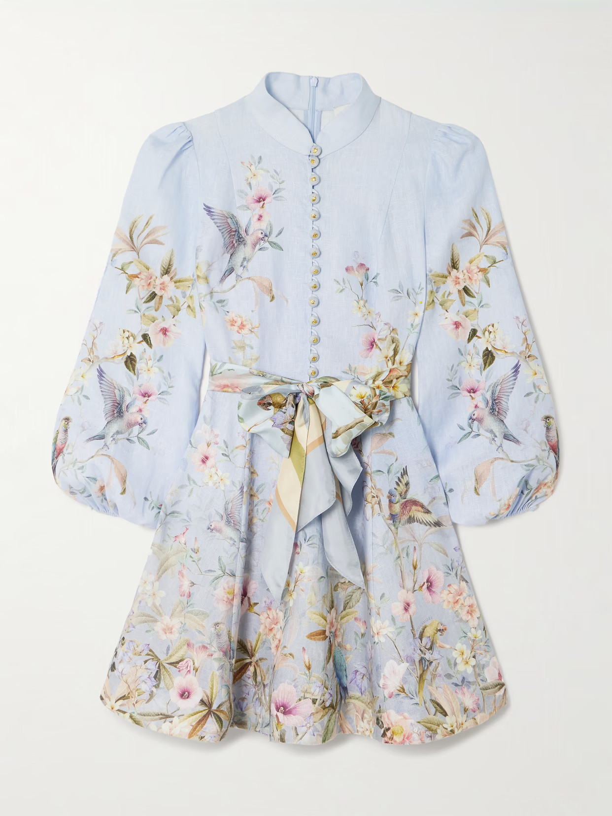 Zimmermann - Rebellion Belted Printed Linen Mini Dress - Blue | NET-A-PORTER (US)