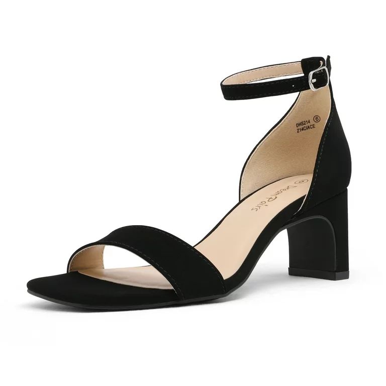 Dream Pairs Women's Square Toe Low Block Chunky Heel Sandals Open Toe Ankle Strap Dress Pump Shoe... | Walmart (US)