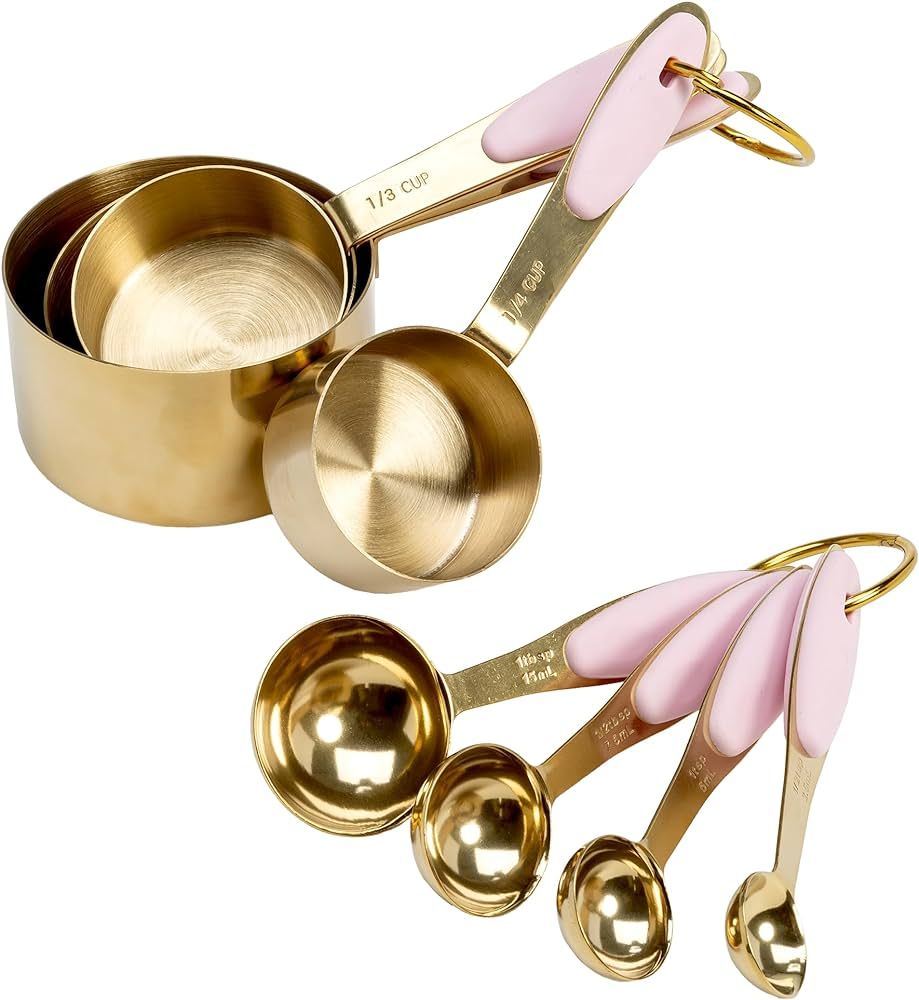 Paris Hilton Measuring Cups and Spoons Set, Stainless Steel with Pink Silicone Inset Handle, Dish... | Amazon (US)