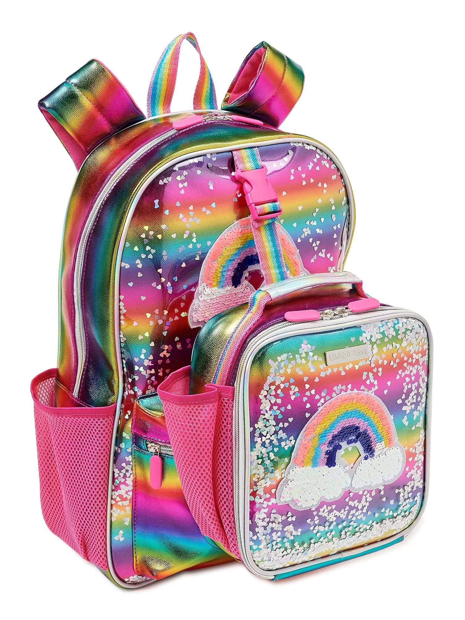 Lunch bag: top carry handle; zip-around closure; side mesh pocket; front glitter confetti and seq... | Walmart (US)