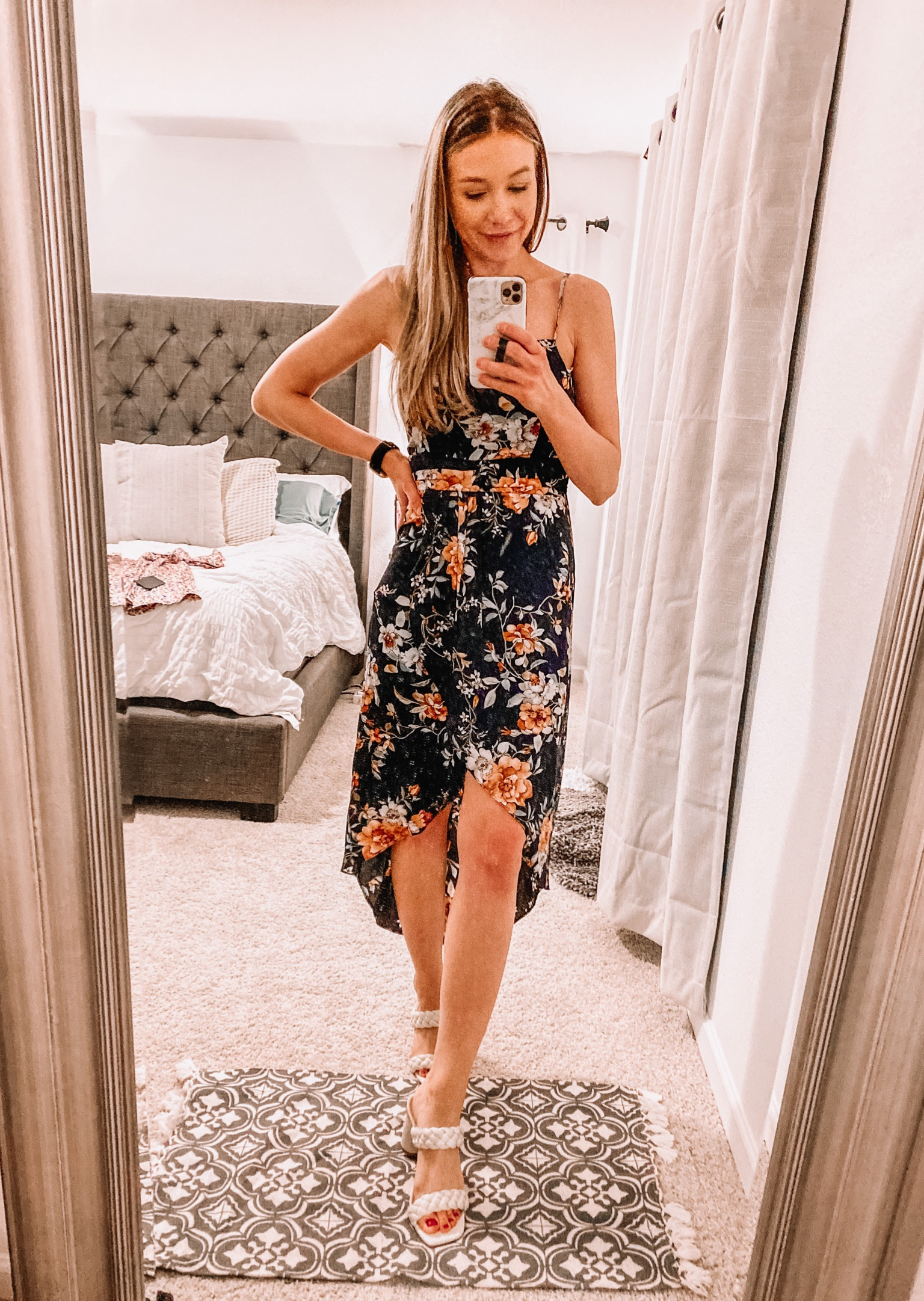 Spring dress under $75! Wedding guest dress, brunch dress, bridal shower dress, baby shower dress, Easter dress, cocktail dress, wedding attire, spring shoe, summer shoe, braided sandal, midi dress. 

#LTKunder100 #LTKstyletip #LTKFind