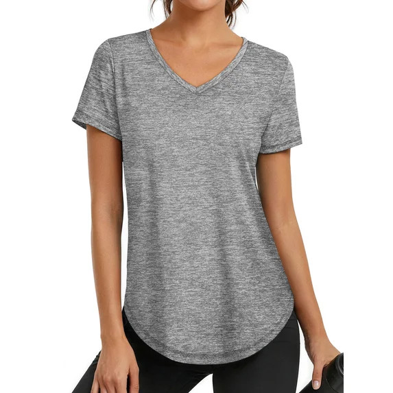 Rosvigor Womens Workout Tops V Neck Tee Shirts Quick Dry Athletic Shirts Women Loose Gym Running ... | Walmart (US)