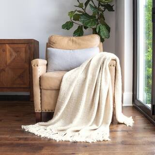Becky Cameron Natural Slub-Yarn Throw Blanket IH-THW-BWE-NT - The Home Depot | The Home Depot