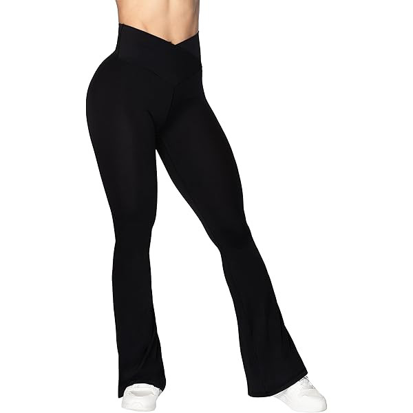 Women's Flare Leggings with Pockets-Crossover High Waisted Bootcut Yoga Pants-Tummy Control Bell ... | Amazon (US)