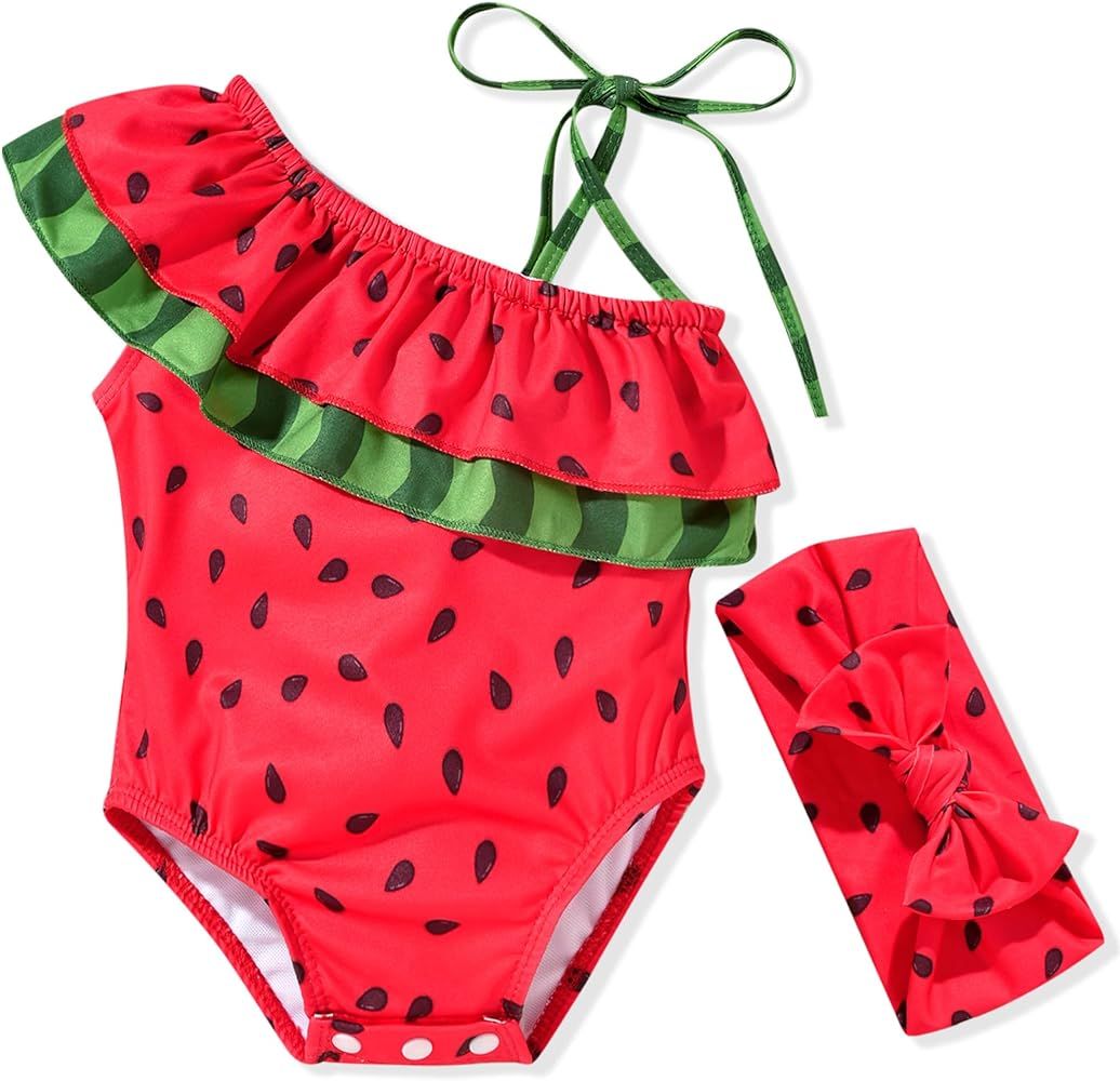 Toddler Baby Girls Ruffles Bikini One Piece Swimsuits Floral Off Shoulder Swimwear Beach Bathing ... | Amazon (US)