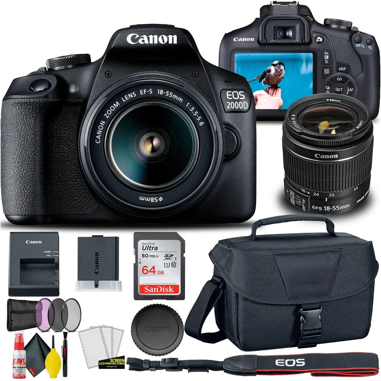Canon EOS 2000D / Rebel T7 DSLR Camera with 18-55mm Lens (International Model) Bundle with Filter... | Walmart (US)