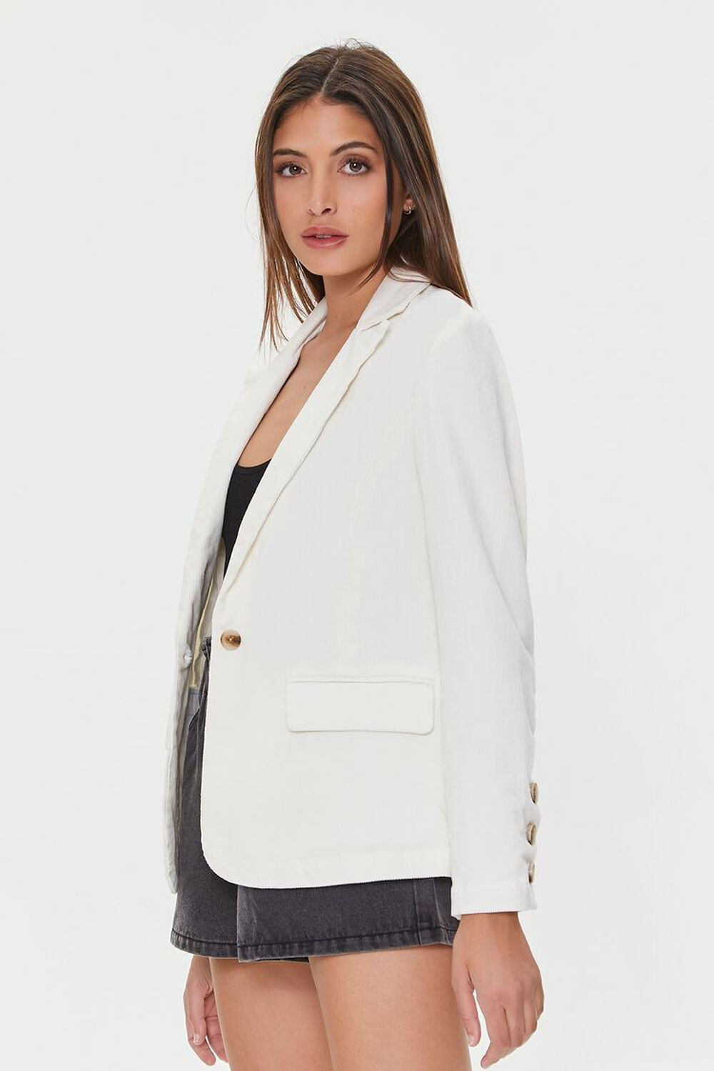 Cotton-Blend Button-Front Blazer | Forever 21 | Forever 21 (US)