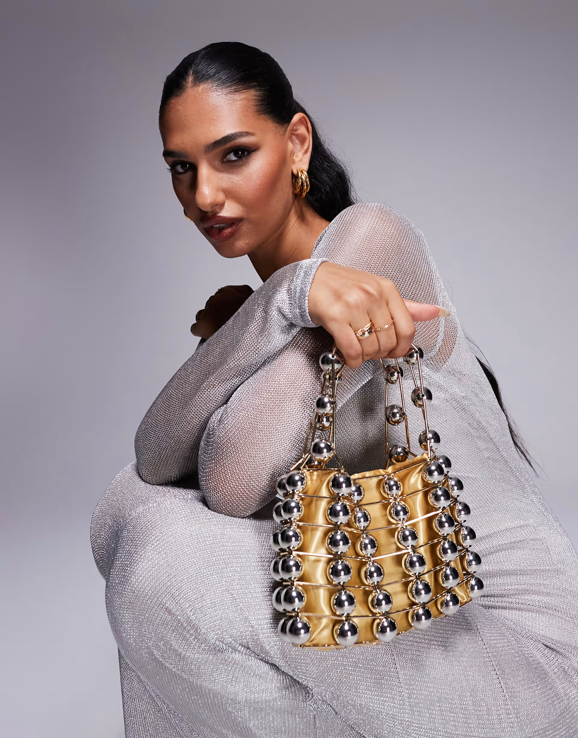 ASOS DESIGN large grab ball bag in mixed metals | ASOS (Global)