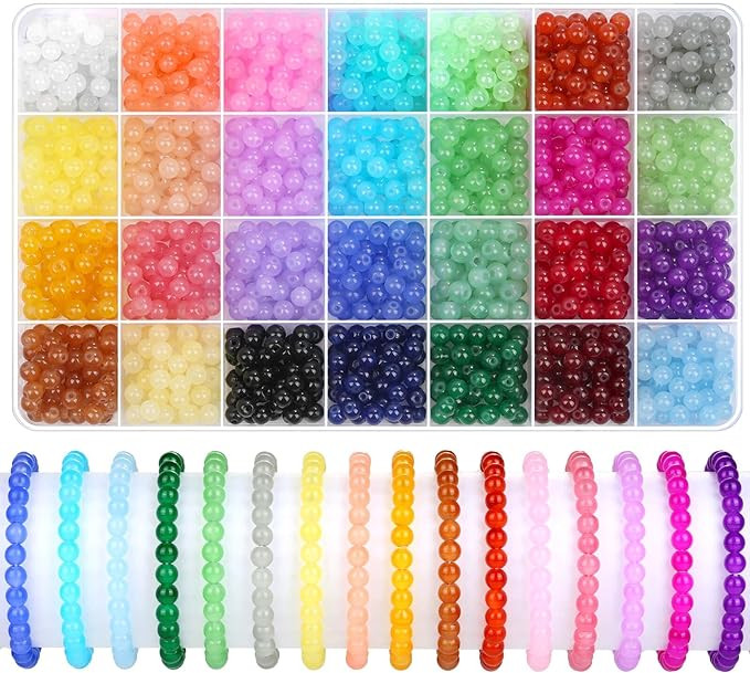 shynek 1400 Pieces 6mm Round Glass Beads for Jewelry Making, 28 Colors Crystal Beads for Bracelet... | Amazon (US)
