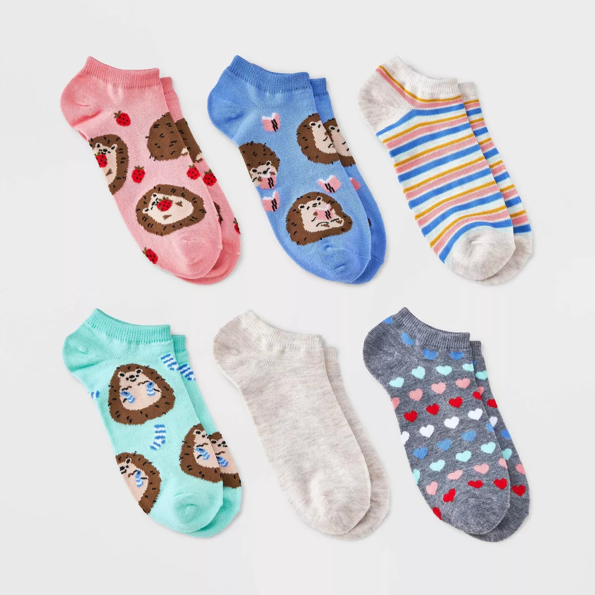 Women's Cute Hedgehogs 6pk Low Cut Socks - Assorted Color 4-10: Shapes Pattern, Recycled Polyeste... | Target