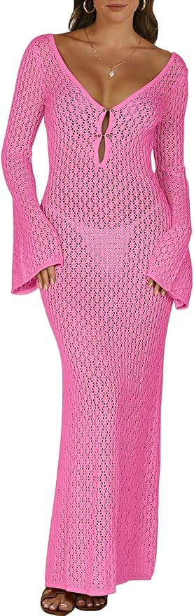 ANRABESS Women Swimsuit Swim Crochet Cover Up Knit Bathing Suit Swimwear 2025 Summer Bodycon Beac... | Amazon (US)