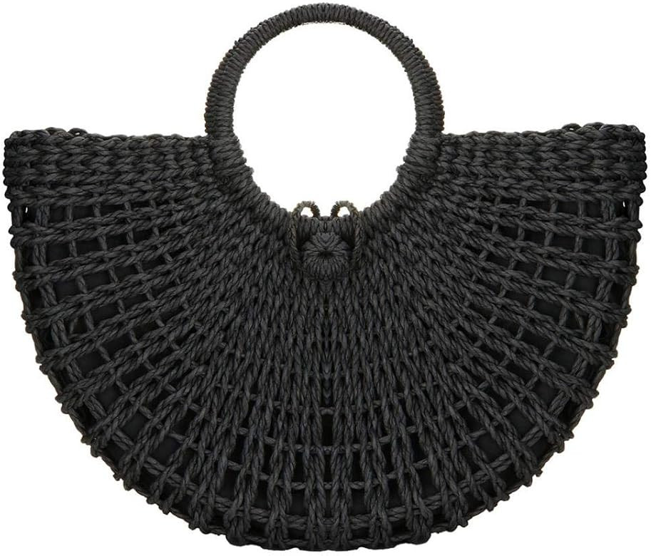 Straw Bags for Women,Hand-woven Straw Top-handle Bag with Round Ring Handle Summer Beach Rattan T... | Amazon (US)