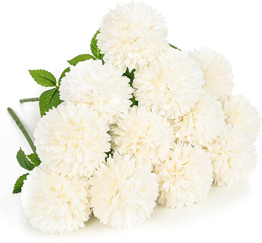 Floweroyal 12pcs Artificial Chrysanthemum Ball Flowers Silk Hydrangea Bridal Wedding Bouquet for ... | Amazon (US)