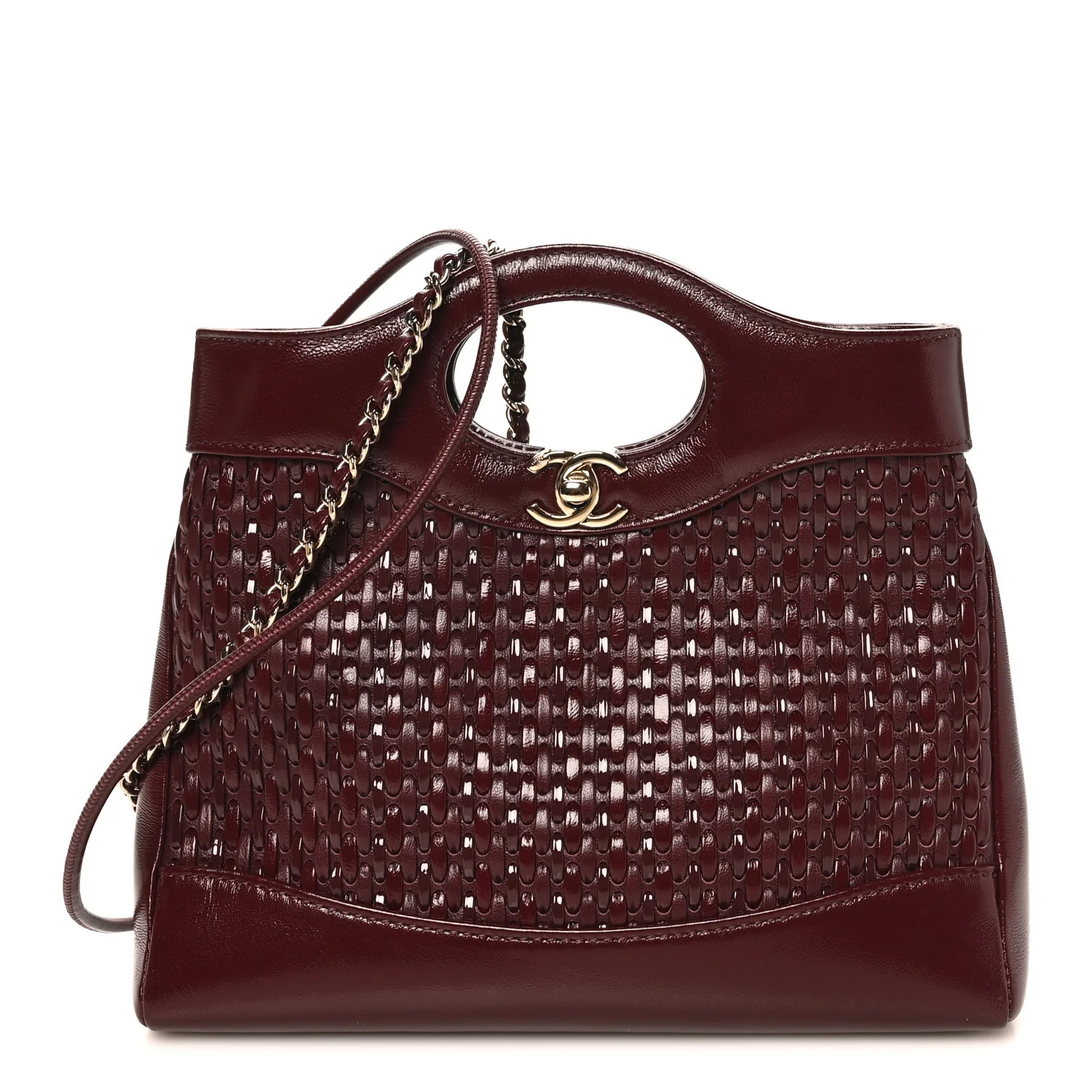 Shiny Lambskin Patent Calfskin Quilted Mini 31 Shopping Bag Dark Burgundy | FASHIONPHILE (US)