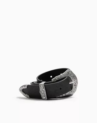 Topshop western buckle belt in sliver and black | ASOS (Global)