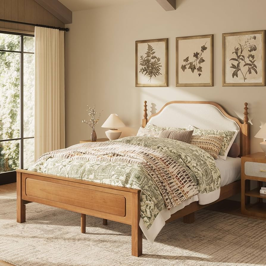 Morden Fort Solid Wood Queen Bed Frame with Headboard,Wood Platform Queen Bed Frame with Knit Uph... | Amazon (US)