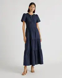 100% Organic Cotton Tiered Maxi Dress in Navy | Quince