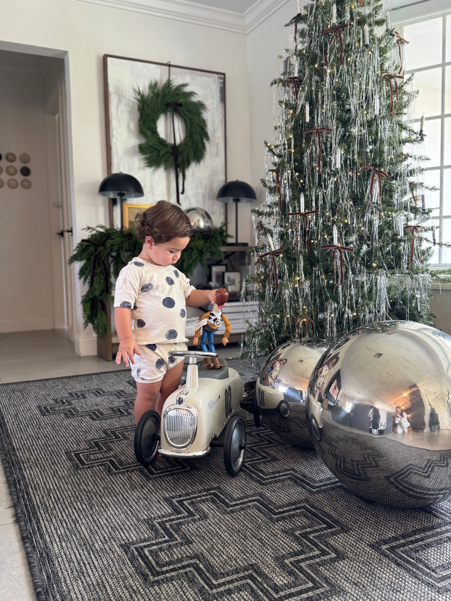 Christmas tree decor / cozy traditional Christmas / silver orbs / toddler boy toys / wreath / Christmas inspo 

#LTKHome #LTKHoliday #LTKKids
