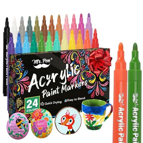 Mr. Pen- Acrylic Paint Markers, 24 Pack, Colorful, Paint Pens for Rock, Fabric, Wood, Glass, Craft, Decoration, Stocking Stuffers, Scrapbook Supplies, Art Supplies | Amazon (US)