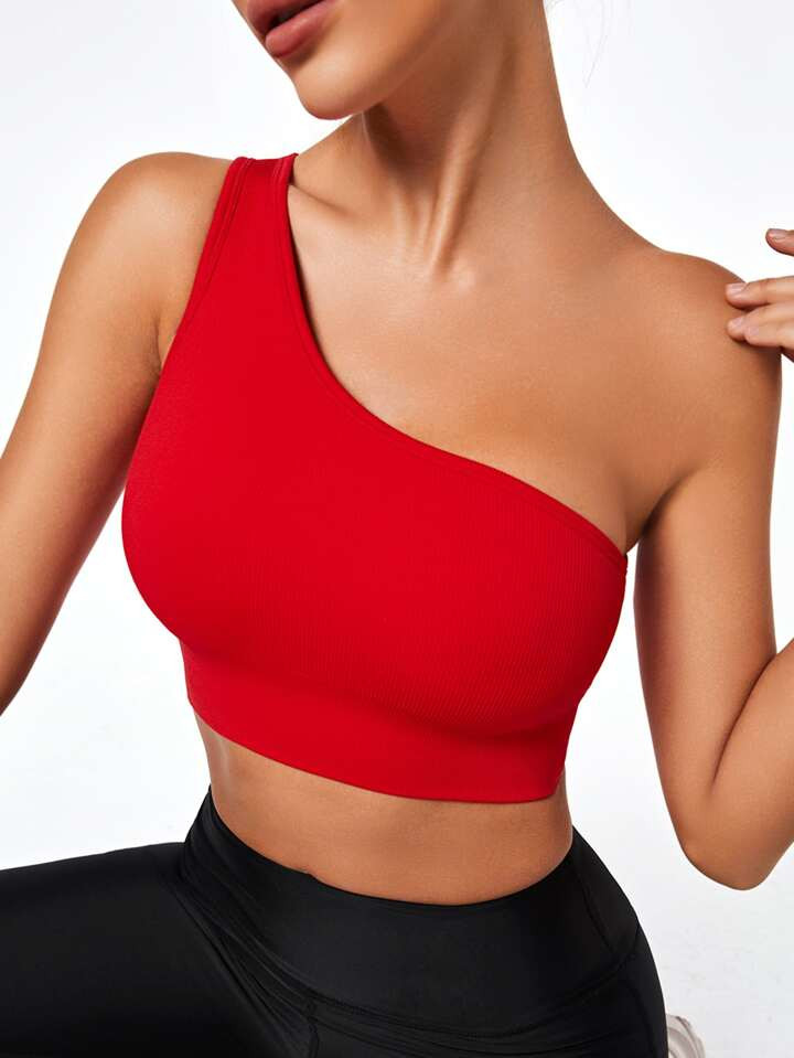 SHEIN Yoga Sxy One Shoulder Crop Sports Bra | SHEIN