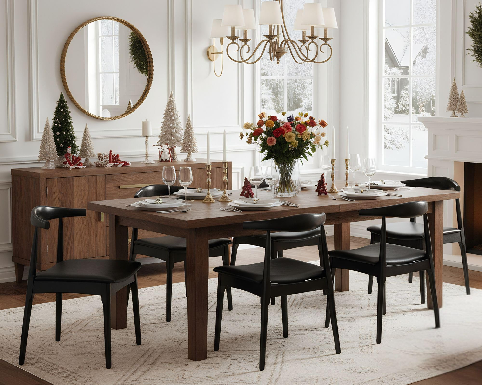 Wahson Wood Dining Chairs Set of 6, Faux Leather Dining Chairs with Open Curved Back, Mid Century... | Amazon (US)