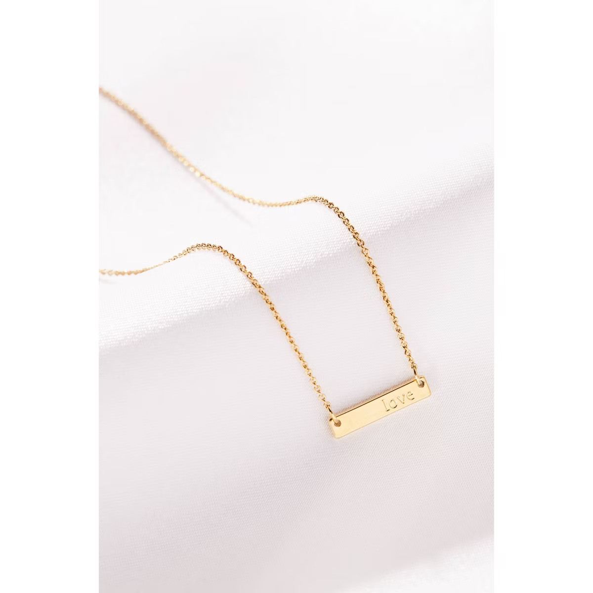 Tiny Tags 14K Gold Ion Plated Love Bar Chain Necklace - Gold | Target
