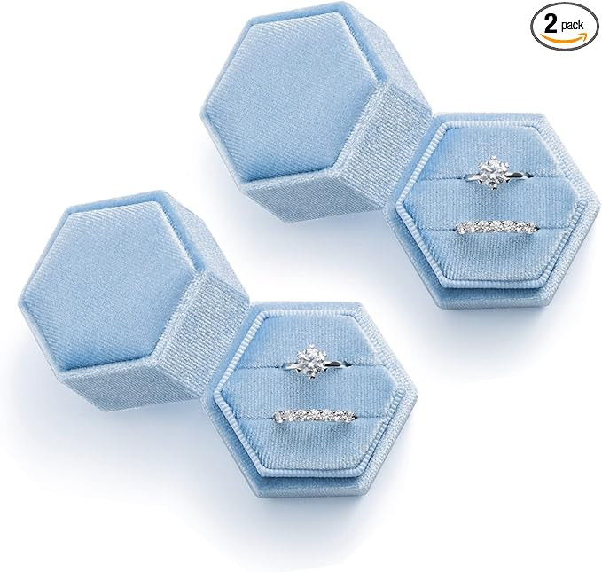 VOMNA 2pack/Velvet Ring Box, Hexagon Ring Holder, Double Slots Rings Bearer Jewelry Boxs 2 slot f... | Amazon (US)