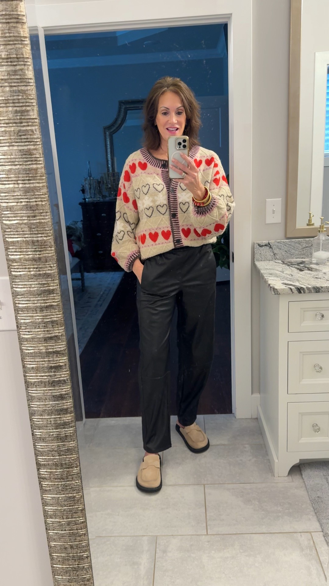 Cardigan - large 
Faux leather barrel pants - tall small 

Valentine style 

#LTKootd #LTKTall #LTKMidsize