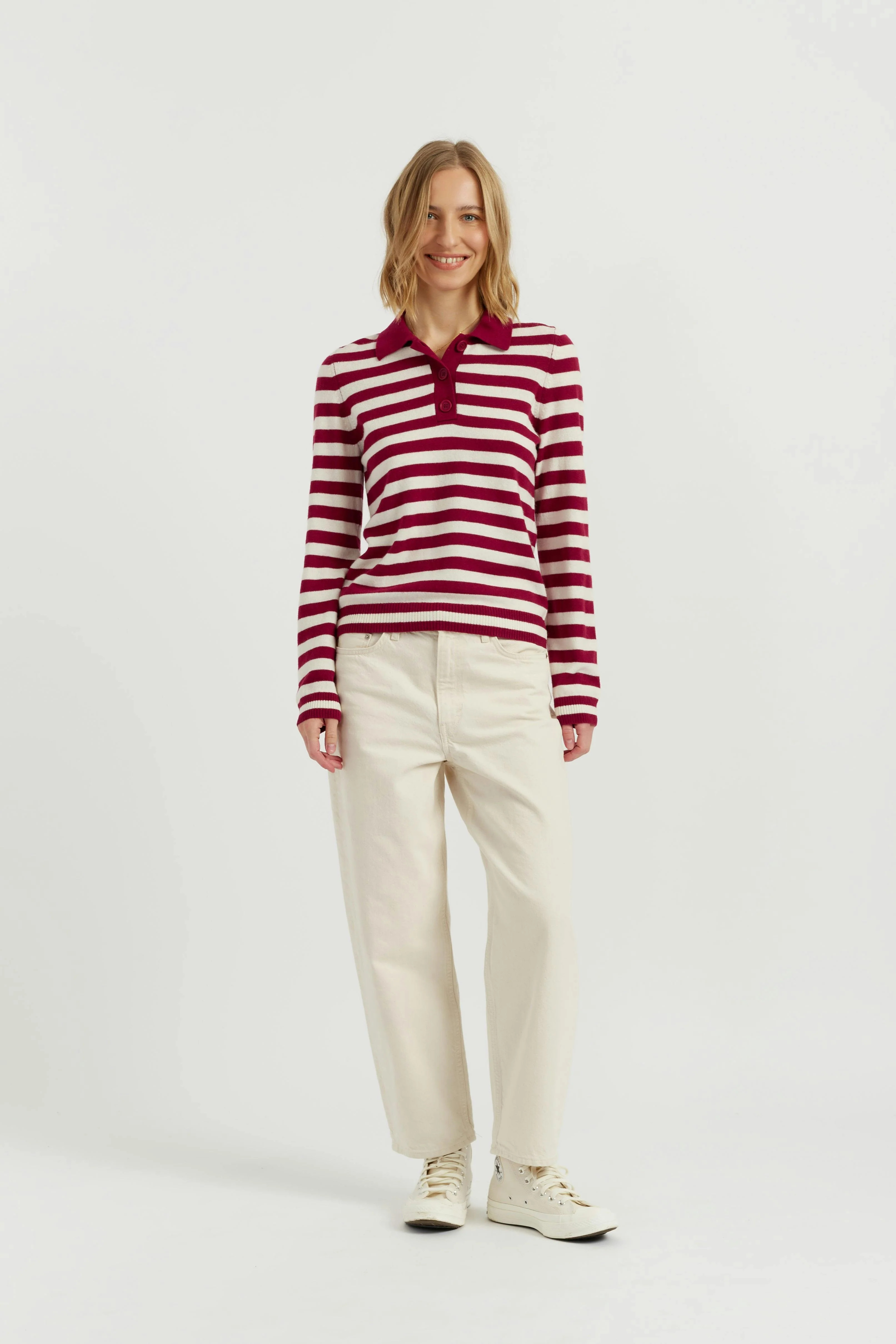 Wool Cashmere Polo Sweater Cream / Small | Maisonette
