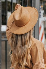Camel Vegan Leather Double Strap Cowgirl Hat | Magnolia Boutique