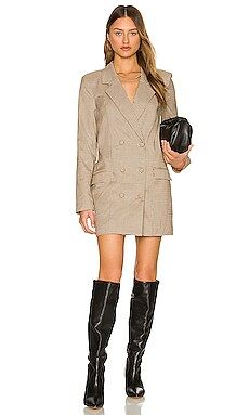 MAJORELLE Carlina Blazer Dress in Brown & Black Check from Revolve.com | Revolve Clothing (Global)