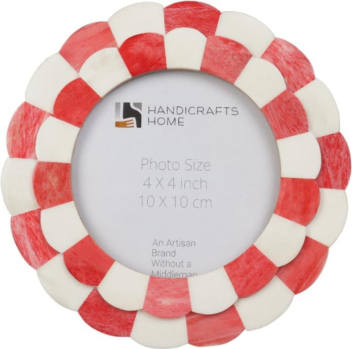 Handicrafts Home Photo Picture Frame - 4" x 4", Round Handmade Gift Photo Frames - Red & White | Amazon (US)