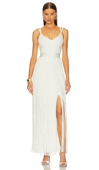 Icon Strappy Ottoman Fringe Gown in Alabaster | Revolve Clothing (Global)