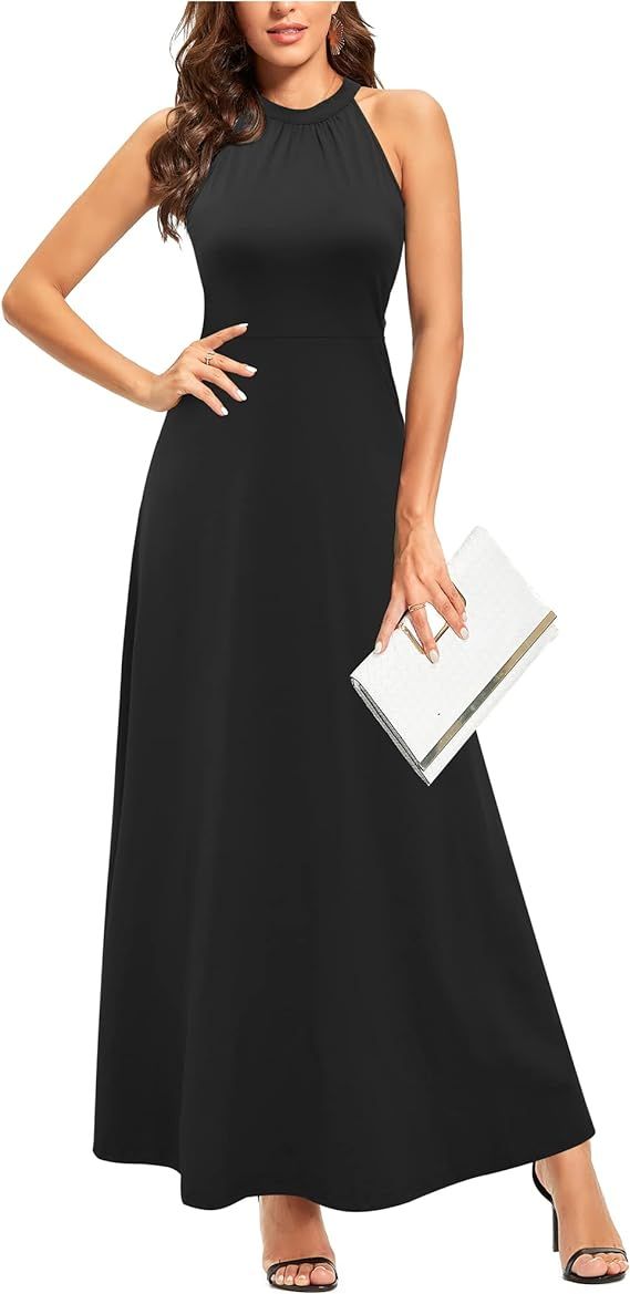 STYLEWORD Women's Off Shoulder Halter Neck Elegant Maxi Long Dress Spring Summer 2023 | Amazon (US)