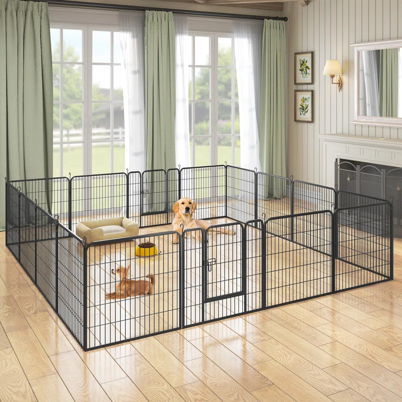 YITAHOME 32'W x 24/32/40"H 16 Panel Outdoor Indoor Heavy Duty Dog Pens Pet Fence with 2 Doors & R... | Wayfair North America