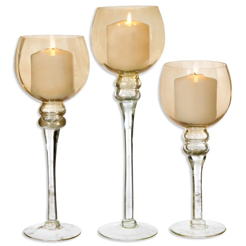 3 Piece Glass Hurricane Set | Wayfair North America