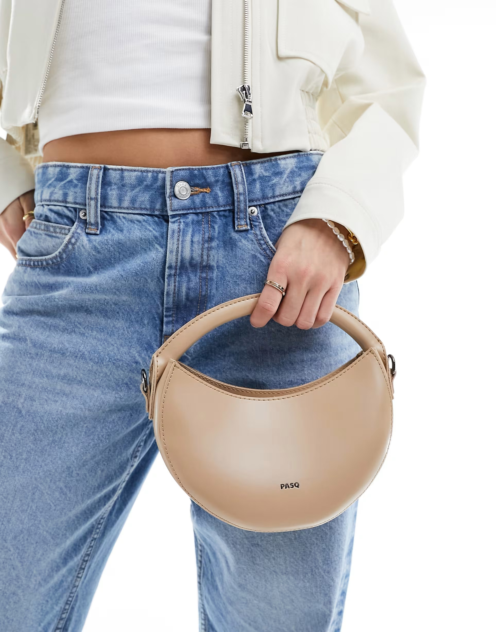 PASQ crescent grab bag with detachable crossbody strap in sand | ASOS | ASOS (Global)