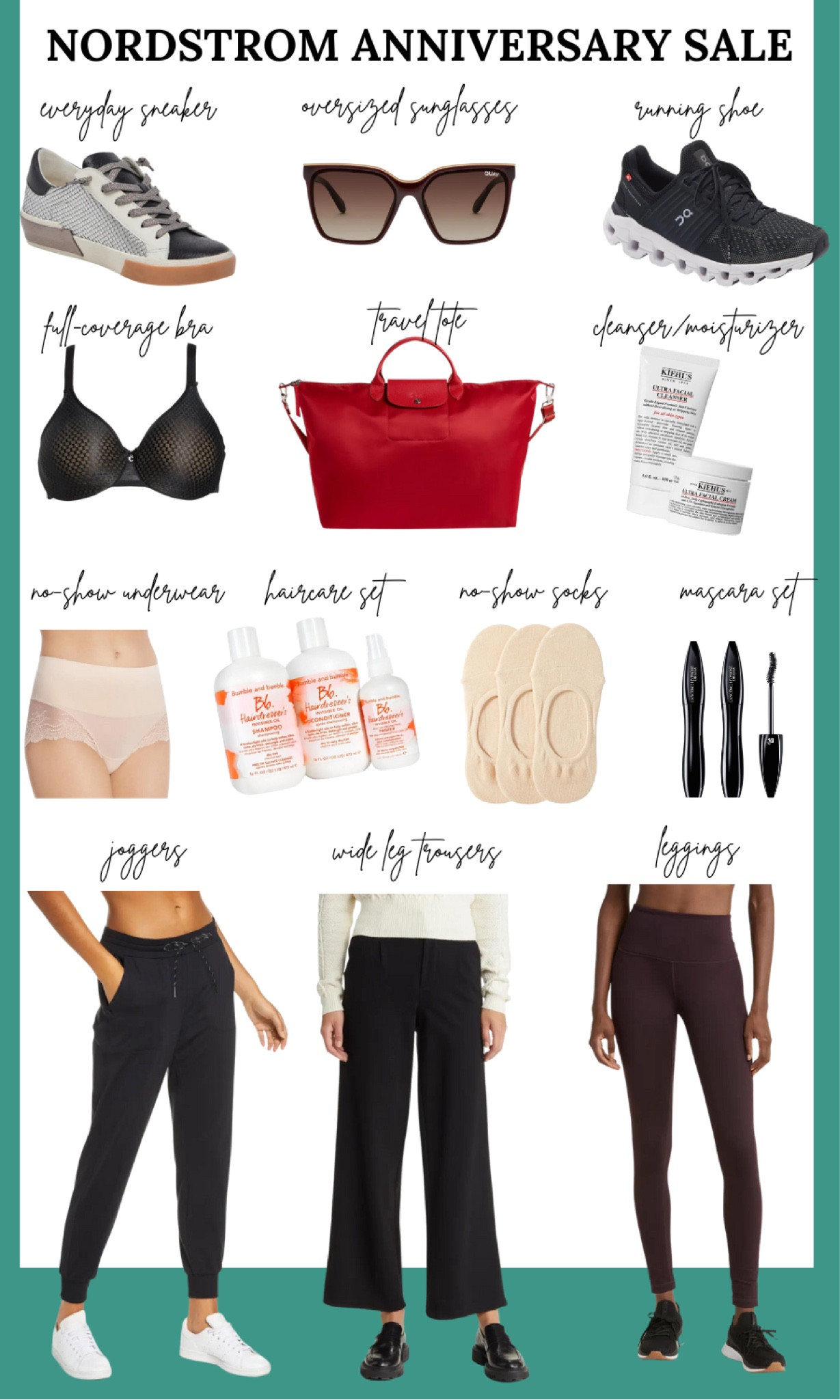 The top (mostly) practical picks from the #Nsale, Nordstrom anniversary sale, sneaker, travel tote bag, oversized sunglasses, running shoe, full coverage bra, kiehl’s skincare cleanser, jogger, wide leg pant, leggings, mascara, shampoo conditioner set

#LTKsalealert #LTKshoecrush #LTKxNSale