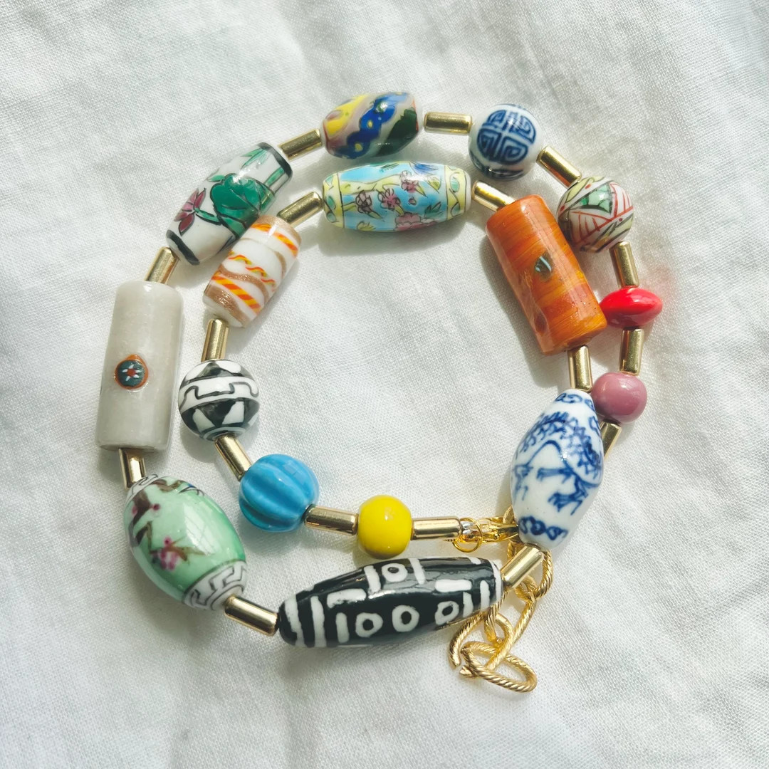 Ceramic Necklace Chunky Beaded Necklace Vintage Bead Necklace Colorful Necklace Venetian Glass Ne... | Etsy (US)