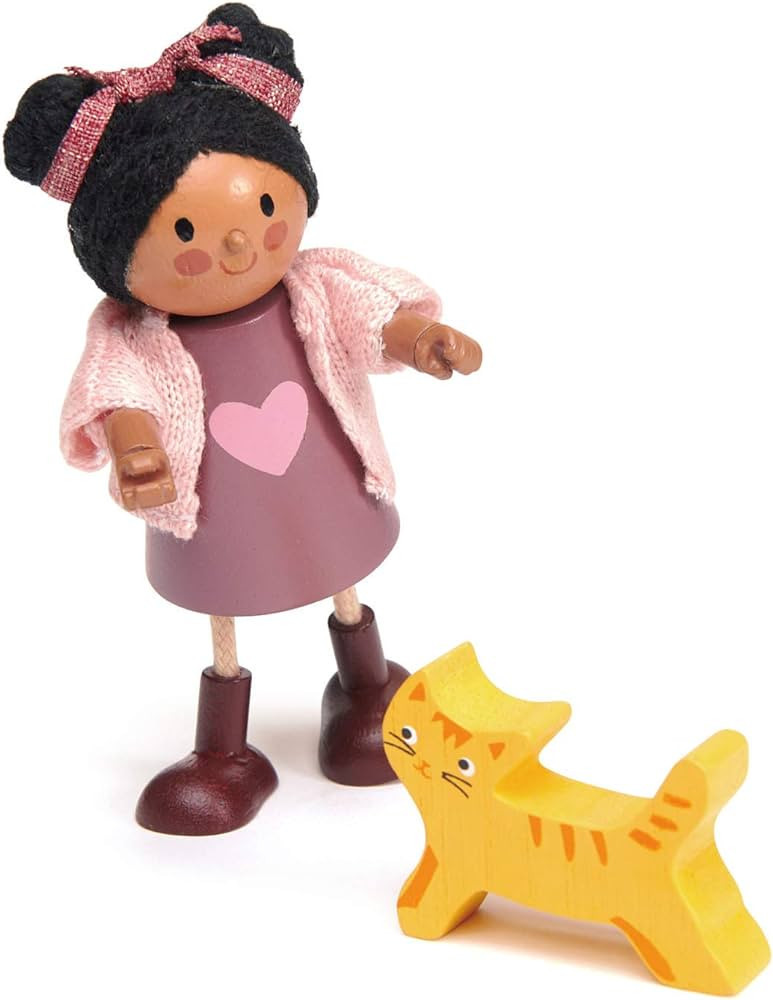 Tender Leaf Toys - Ayana and Her Cat - Wooden Miniatures Flexible Doll, Multicultural Action Figu... | Amazon (US)